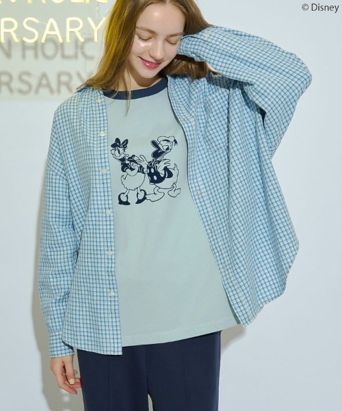 Disney（ディズニー）の「【Mickey&Friends】フロッキーリンガーT（Tシャツ/カットソー・レディース・イエロー/オフホワイト/チャコールグレー/サックスブルー・FREE）」の4枚目の写真