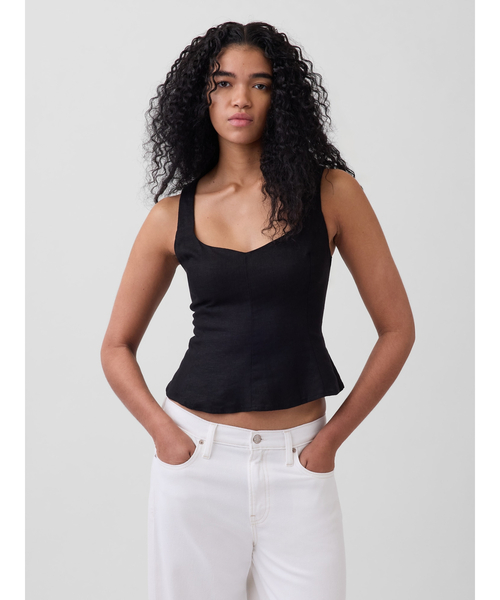 GAP（ギャップ）の「リネンブレンド ペプラムトップス（シャツ/ブラウス・レディース・オフホワイト/ブラック・M/L/XXS/S/XS）」の2枚目の写真