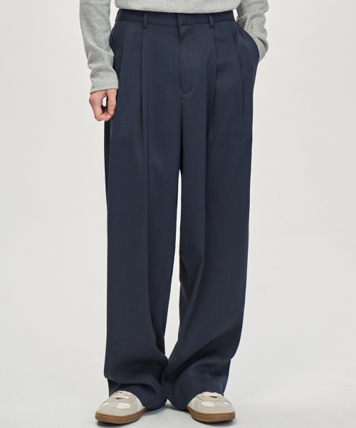 PRAIRIE GINZA(プレリーギンザ)の「ルーズフィットツーピンタックワイドスラックス (ネイビー)(スラックス・メンズ・ネイビー・SMALL/MEDIUM/LARGE)」の2枚目の写真