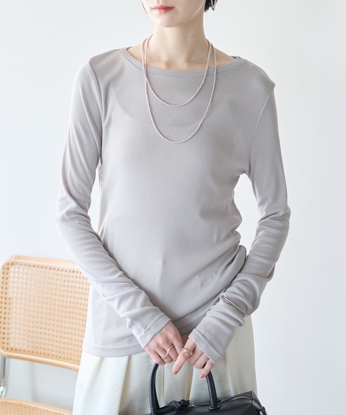 r.(アールドット)の「ボートネック シアートップス(Tシャツ/カットソー・レディース・ブラック/ライトグレー/ライトブルー/オフホワイト/ピンク/イエロー・FREE)」の3枚目の写真