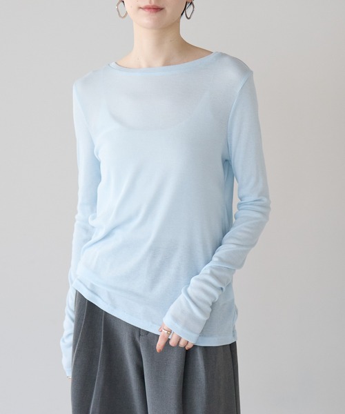 r.(アールドット)の「ボートネック シアートップス(Tシャツ/カットソー・レディース・ブラック/ライトグレー/ライトブルー/オフホワイト/ピンク/イエロー・FREE)」の4枚目の写真