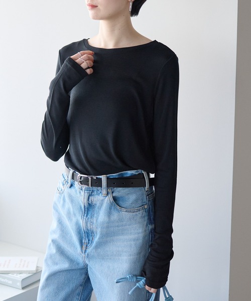 r.(アールドット)の「ボートネック シアートップス(Tシャツ/カットソー・レディース・ブラック/ライトグレー/ライトブルー/オフホワイト/ピンク/イエロー・FREE)」の7枚目の写真