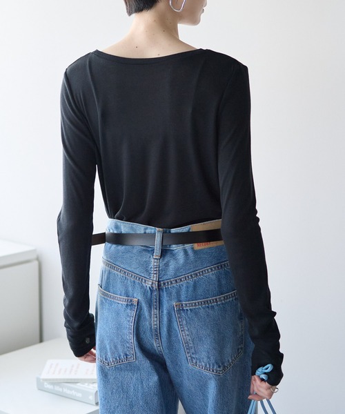 r.(アールドット)の「ボートネック シアートップス(Tシャツ/カットソー・レディース・ブラック/ライトグレー/ライトブルー/オフホワイト/ピンク/イエロー・FREE)」の8枚目の写真