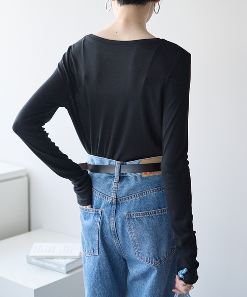 r.(アールドット)の「ボートネック シアートップス(Tシャツ/カットソー・レディース・ブラック/ライトグレー/ライトブルー/オフホワイト/ピンク/イエロー・FREE)」の9枚目の写真