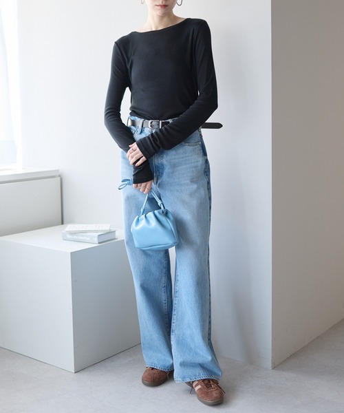 r.(アールドット)の「ボートネック シアートップス(Tシャツ/カットソー・レディース・ブラック/ライトグレー/ライトブルー/オフホワイト/ピンク/イエロー・FREE)」の10枚目の写真