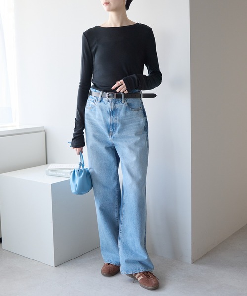 r.(アールドット)の「ボートネック シアートップス(Tシャツ/カットソー・レディース・ブラック/ライトグレー/ライトブルー/オフホワイト/ピンク/イエロー・FREE)」の11枚目の写真