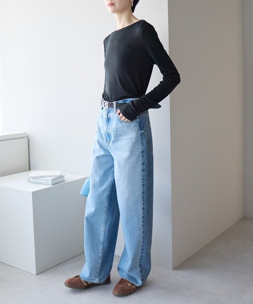 r.(アールドット)の「ボートネック シアートップス(Tシャツ/カットソー・レディース・ブラック/ライトグレー/ライトブルー/オフホワイト/ピンク/イエロー・FREE)」の12枚目の写真