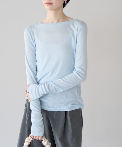 r.(アールドット)の「ボートネック シアートップス(Tシャツ/カットソー・レディース・ブラック/ライトグレー/ライトブルー/オフホワイト/ピンク/イエロー・FREE)」の18枚目の写真