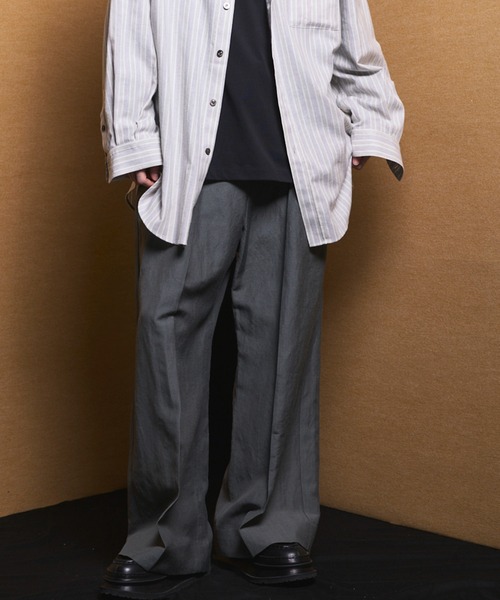 UNISEX》Washer Wool Linen Two-tuck Prime-Wide Slacks/ワッシャー