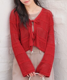 Honeys | 透かし編リボンカーデ(カーディガン/ボレロ)