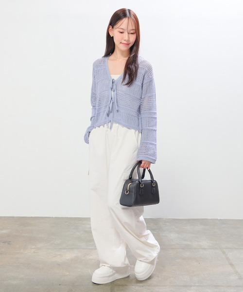 Honeys（ハニーズ）の「透かし編リボンカーデ（カーディガン/ボレロ・レディース・モカ/レッド/アイボリー/サックスブルー・L/M/S）」の8枚目の写真