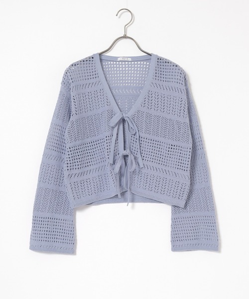 Honeys（ハニーズ）の「透かし編リボンカーデ（カーディガン/ボレロ・レディース・モカ/レッド/アイボリー/サックスブルー・L/M/S）」の20枚目の写真