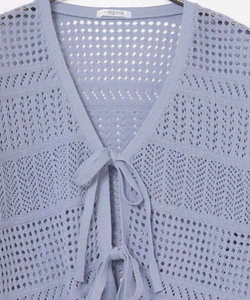 Honeys（ハニーズ）の「透かし編リボンカーデ（カーディガン/ボレロ・レディース・モカ/レッド/アイボリー/サックスブルー・L/M/S）」の21枚目の写真