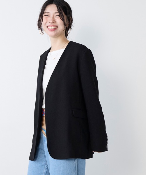 MICA&DEAL（マイカ＆ディール）の「カラミノーカラージャケット（その他アウター・レディース・ブラウン/ホワイト×ブラック/ブラック・FREE）」の4枚目の写真
