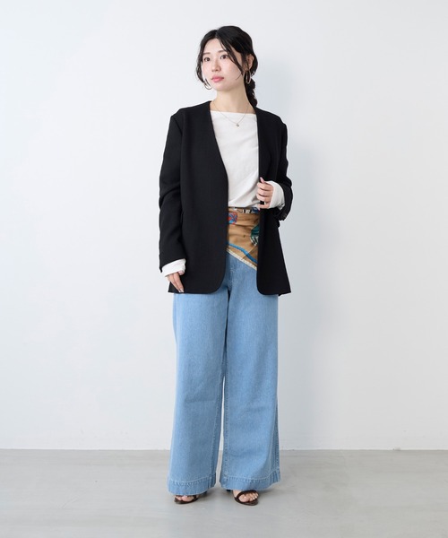 MICA&DEAL（マイカ＆ディール）の「カラミノーカラージャケット（その他アウター・レディース・ブラウン/ホワイト×ブラック/ブラック・FREE）」の7枚目の写真