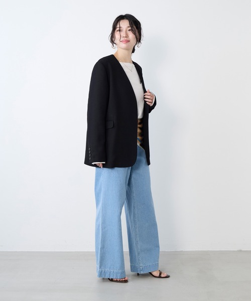 MICA&DEAL（マイカ＆ディール）の「カラミノーカラージャケット（その他アウター・レディース・ブラウン/ホワイト×ブラック/ブラック・FREE）」の8枚目の写真