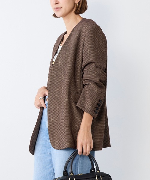 MICA&DEAL（マイカ＆ディール）の「カラミノーカラージャケット（その他アウター・レディース・ブラウン/ホワイト×ブラック/ブラック・FREE）」の20枚目の写真