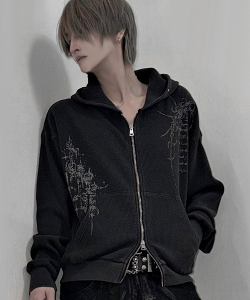 RUDOL（ルドル）の「『RUDOL/ルドル』ワッフル素材短丈ダブルジップパーカー（パーカー・メンズ・アイボリー/チャコール・L/M）」の6枚目の写真