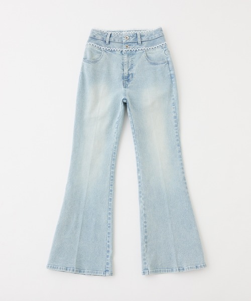 one after another NICE CLAUP(ワンアフターアナザーナイスクラップ)の「【サイズ展開あり】ウエストレース美脚フレアデニム(デニムパンツ・レディース・ブルー/サックスブルー/グレー・MEDIUM/SMALL)」の1枚目の写真