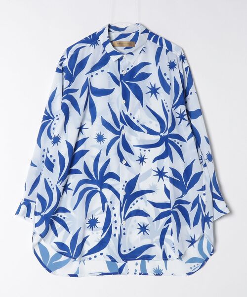 ROBES&CONFECTIONS（ローブスコンフェクションズ）の「Robes&Confections/ローブス&コンフェクションズ/トロピカルリーフ デシンLSシャツ（シャツ/ブラウス・レディース・ブラック/ホワイト・1）」の2枚目の写真