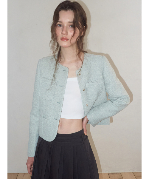 ETMON(エトモン)の「Welt Fringe Tweed Jacket, Mint(その他アウター・レディース・その他・SMALL/MEDIUM)」の1枚目の写真