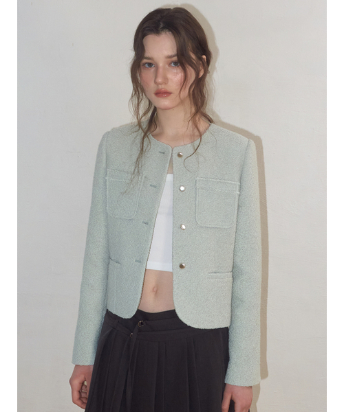 ETMON(エトモン)の「Welt Fringe Tweed Jacket, Mint(その他アウター・レディース・その他・SMALL/MEDIUM)」の4枚目の写真