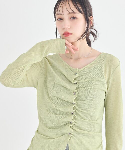 earth music&ecology(アースミュージックアンドエコロジー)の「【2026SS】シアーワッフルタックボタントップス(Tシャツ/カットソー・レディース・ブラウン/レッド/ライトグリーン/オフホワイト・FREE)」の7枚目の写真
