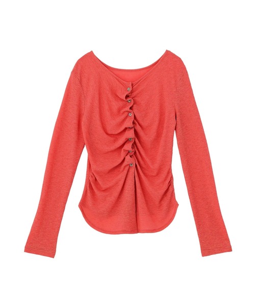 earth music&ecology（アースミュージックアンドエコロジー）の「【2026SS】シアーワッフルタックボタントップス（Tシャツ/カットソー・レディース・ブラウン/レッド/ライトグリーン/オフホワイト・FREE）」の4枚目の写真