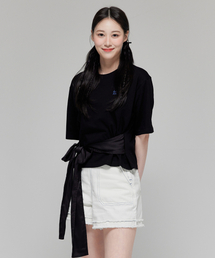 ウエストサテンリボンディテール半袖Tシャツ/FM9WTS07F BLACK