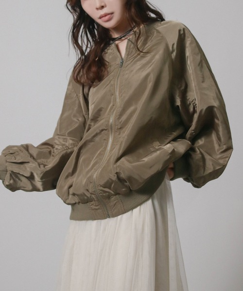NYLAUS(ナイラス)の「【SG】シャーリングMA-1ブルゾン ロングMA-1(MA-1・レディース・アイボリー/ブラック/カーキ・L/M)」の6枚目の写真
