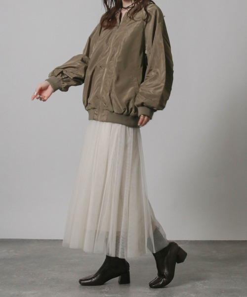 NYLAUS(ナイラス)の「【SG】シャーリングMA-1ブルゾン ロングMA-1(MA-1・レディース・アイボリー/ブラック/カーキ・L/M)」の9枚目の写真