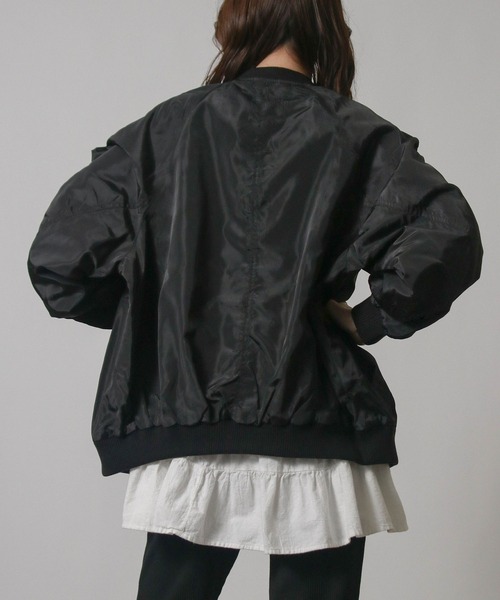 NYLAUS(ナイラス)の「【SG】シャーリングMA-1ブルゾン ロングMA-1(MA-1・レディース・アイボリー/ブラック/カーキ・L/M)」の10枚目の写真