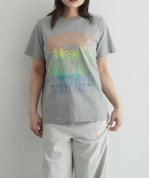 GANNI（ガニー）の「GANNI Basic jersey holiday relaxed t-shirt（Tシャツ/カットソー・レディース・グレー・X-SMALL/SMALL）」の2枚目の写真