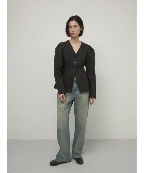 LA PEAU DE GEM（ラポドゥジェム）の「【LA PEAU DE GEM】shape no collar jacket/シェイプノーカラージャケット（ノーカラージャケット・レディース・アイボリー/ブラック・FREE）」の10枚目の写真