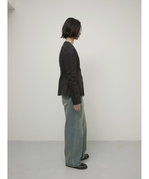 LA PEAU DE GEM（ラポドゥジェム）の「【LA PEAU DE GEM】shape no collar jacket/シェイプノーカラージャケット（ノーカラージャケット・レディース・アイボリー/ブラック・FREE）」の12枚目の写真