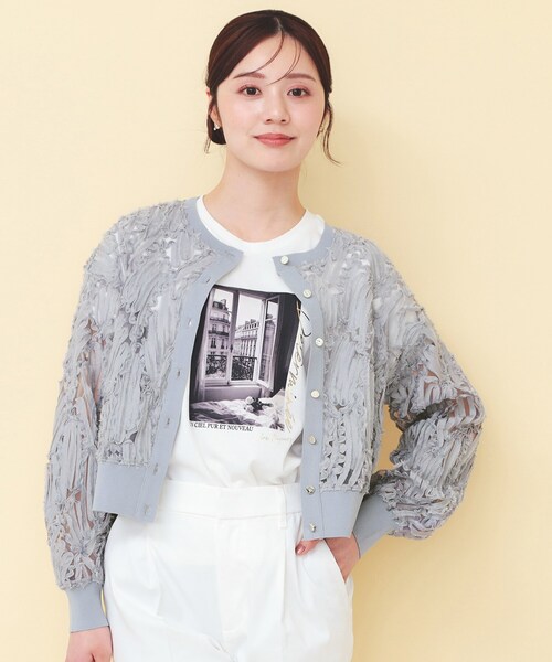 index（インデックス）の「シアー幾何刺繍カーディガン【洗濯機OK】（カーディガン/ボレロ・レディース・ブラック/アイボリー/ダークグレー・40/38/36）」の3枚目の写真