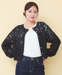 index | シアー幾何刺繍カーディガン【洗濯機OK】(カーディガン/ボレロ)