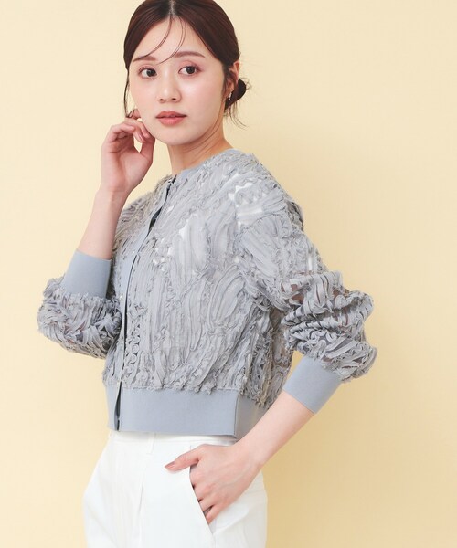 index（インデックス）の「シアー幾何刺繍カーディガン【洗濯機OK】（カーディガン/ボレロ・レディース・ブラック/アイボリー/ダークグレー・40/38/36）」の6枚目の写真