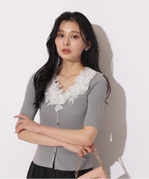 Apuweiser-riche | デコルテエンブロイダリー５分袖ニット(ニット/セーター)