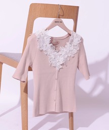 Apuweiser-riche（アプワイザーリッシェ）の「デコルテエンブロイダリー5分袖ニット（ニット/セーター）」