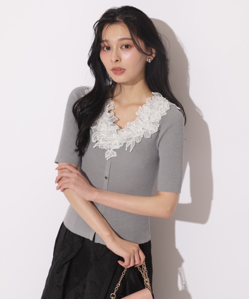 新品♡アプワイザーリッシェ♡シアーデコルテモール刺繍ニット Apuweiser-riche - アプワイザー✨シアーデコルテモール刺繍ニット✨の