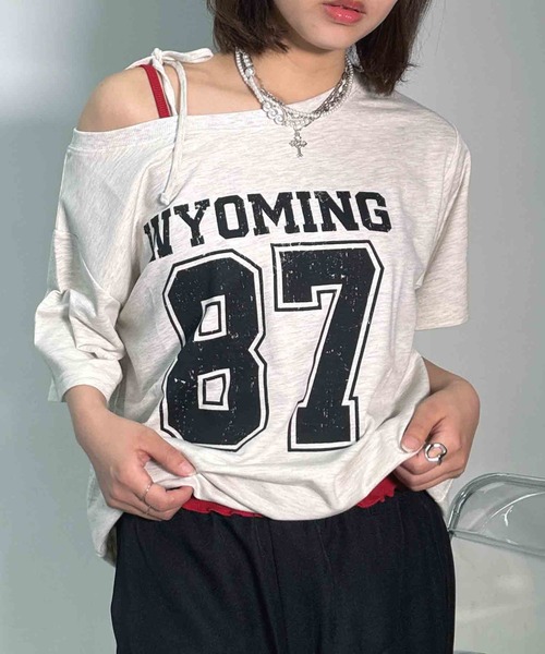 AS KNOW AS plus(アズノゥアズプラス)の「〇ワンショル 2WAYリボン半袖プルオーバー(Tシャツ/カットソー・レディース・オートミール/カモフラージュ/ブラック/グレー系/グリーン系その他/アイボリー系・FREE)」の9枚目の写真