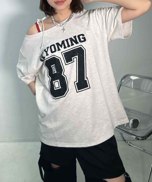 AS KNOW AS plus(アズノゥアズプラス)の「〇ワンショル 2WAYリボン半袖プルオーバー(Tシャツ/カットソー・レディース・オートミール/カモフラージュ/ブラック/グレー系/グリーン系その他/アイボリー系・FREE)」の10枚目の写真