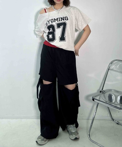 AS KNOW AS plus(アズノゥアズプラス)の「〇ワンショル 2WAYリボン半袖プルオーバー(Tシャツ/カットソー・レディース・オートミール/カモフラージュ/ブラック/グレー系/グリーン系その他/アイボリー系・FREE)」の13枚目の写真