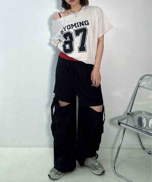 AS KNOW AS plus(アズノゥアズプラス)の「〇ワンショル 2WAYリボン半袖プルオーバー(Tシャツ/カットソー・レディース・オートミール/カモフラージュ/ブラック/グレー系/グリーン系その他/アイボリー系・FREE)」の14枚目の写真