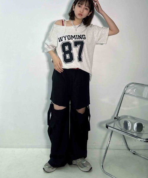 AS KNOW AS plus(アズノゥアズプラス)の「〇ワンショル 2WAYリボン半袖プルオーバー(Tシャツ/カットソー・レディース・オートミール/カモフラージュ/ブラック/グレー系/グリーン系その他/アイボリー系・FREE)」の12枚目の写真