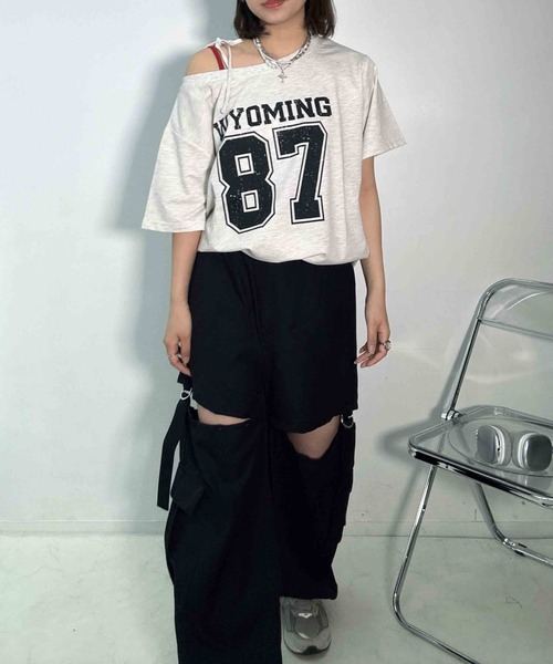 AS KNOW AS plus(アズノゥアズプラス)の「〇ワンショル 2WAYリボン半袖プルオーバー(Tシャツ/カットソー・レディース・オートミール/カモフラージュ/ブラック/グレー系/グリーン系その他/アイボリー系・FREE)」の11枚目の写真
