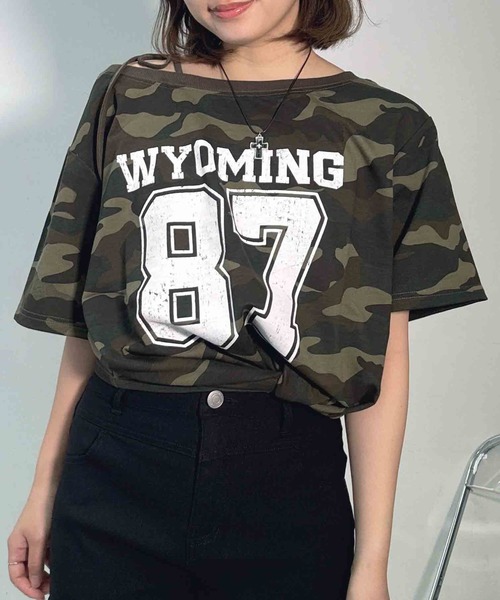 AS KNOW AS plus(アズノゥアズプラス)の「〇ワンショル 2WAYリボン半袖プルオーバー(Tシャツ/カットソー・レディース・オートミール/カモフラージュ/ブラック/グレー系/グリーン系その他/アイボリー系・FREE)」の16枚目の写真