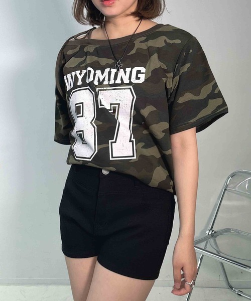 AS KNOW AS plus(アズノゥアズプラス)の「〇ワンショル 2WAYリボン半袖プルオーバー(Tシャツ/カットソー・レディース・オートミール/カモフラージュ/ブラック/グレー系/グリーン系その他/アイボリー系・FREE)」の18枚目の写真