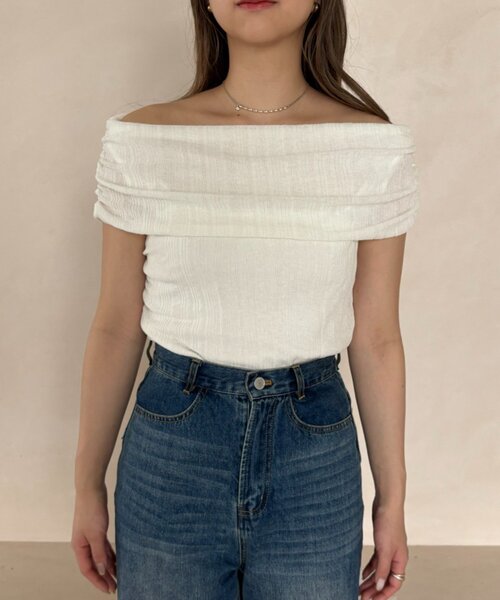 gemeil(ジェムイル)の「【MIZUKI企画】オフショルダーリブトップス (LA-341)(Tシャツ/カットソー・レディース・ブラック/ホワイト/ベージュ・FREE)」の20枚目の写真